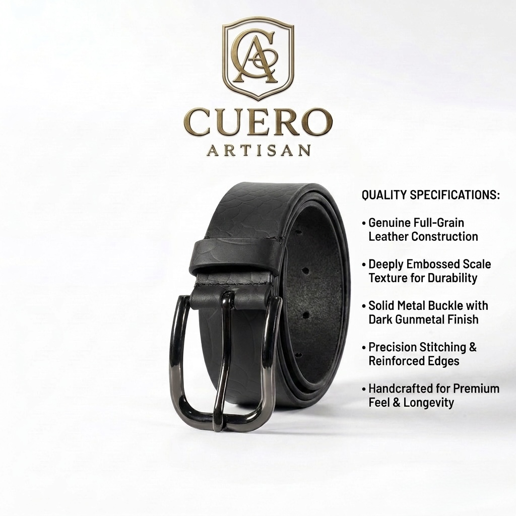 Midnight Scale Black Belt – Premium Automatic Ratchet Leather Belt - Image 3