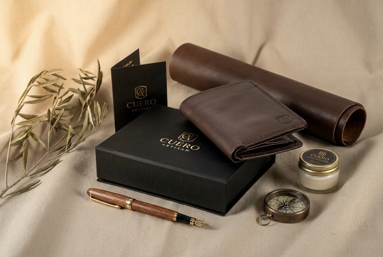 Leather wallet and belt craftsmanship close-up