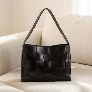 The Mayfair Woven Leather Shoulder Bag – Black